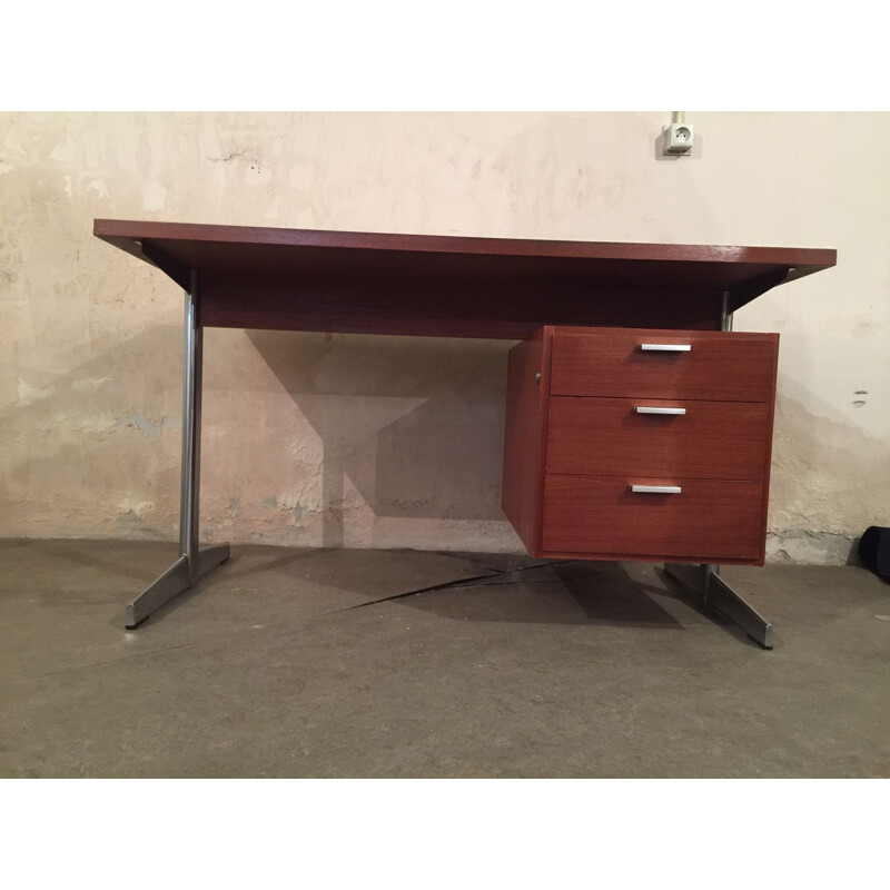 Vintage desk with chrome legs by Cees Braakman for Pastoe 1960s