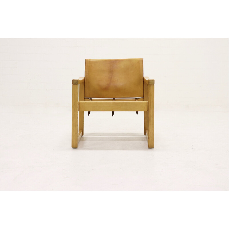 Pine and leather vintage Safari armchair by Karin Mobring for IKEA, 1970s