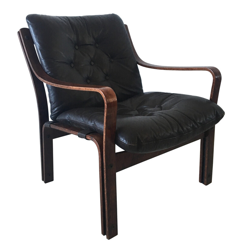 Vintage leather lounge chair - 1960s
