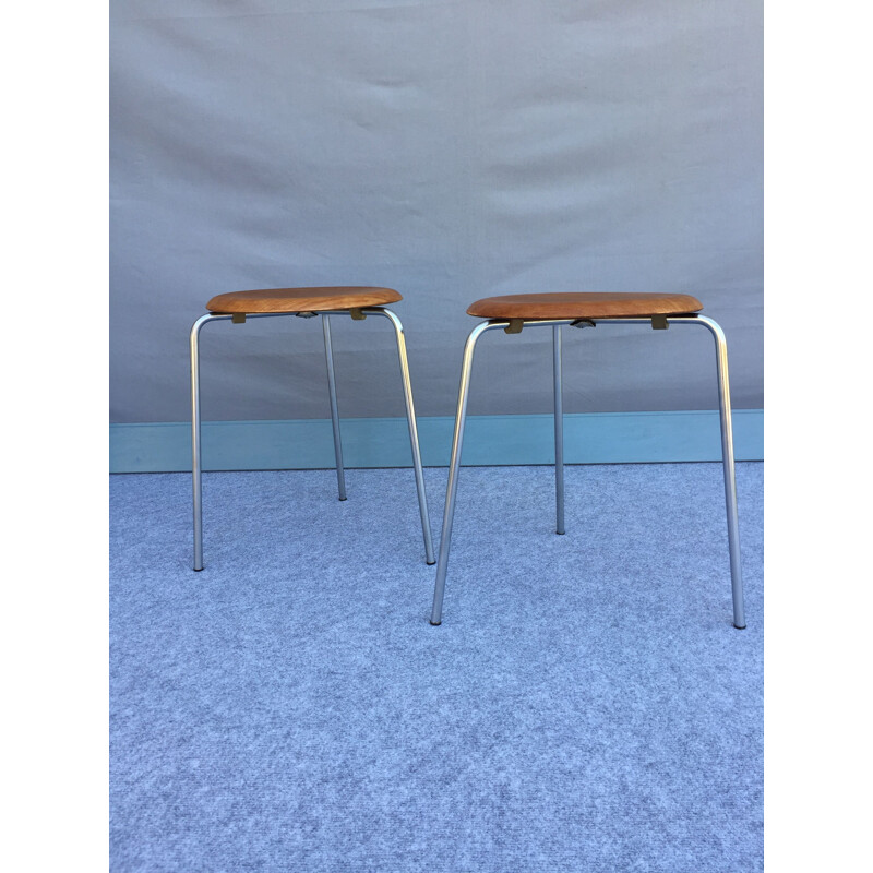 Pairs of vintage teak stools by Arne Jacobsen