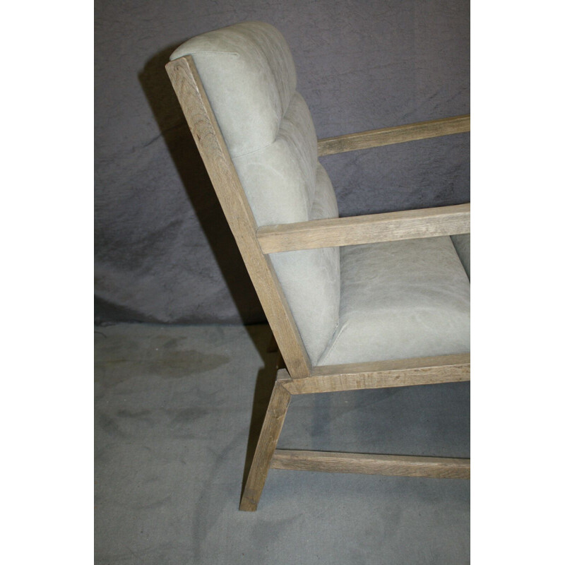 Vintage armchair in natural wood and light fabric, Scandinavian design