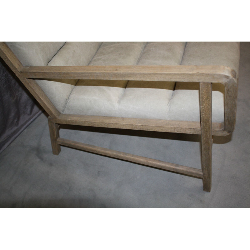 Vintage armchair in natural wood and light fabric, Scandinavian design