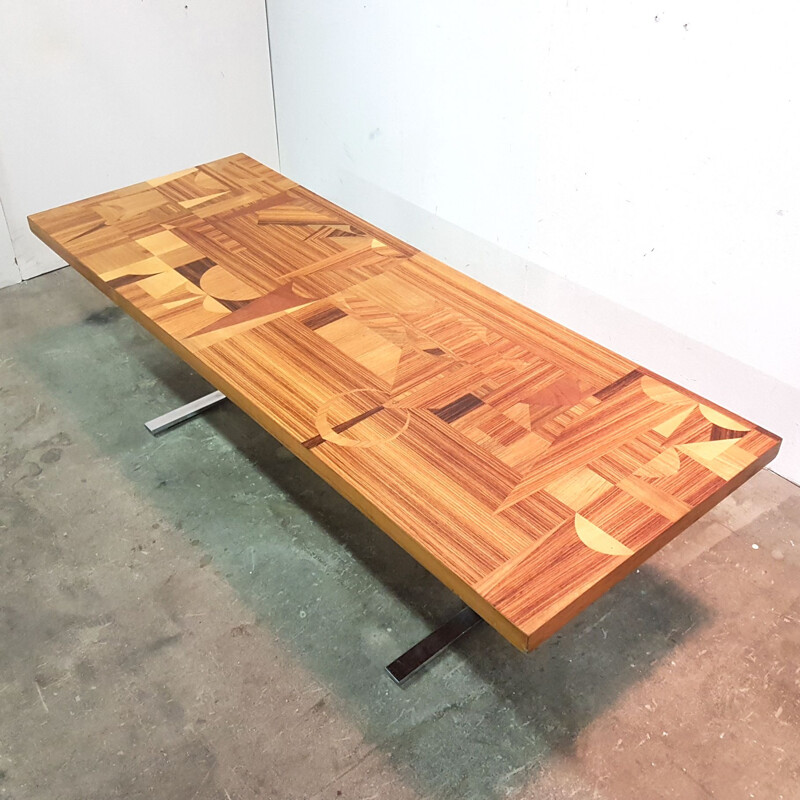 Vintage geometric design coffee table on chrome base, 1960s