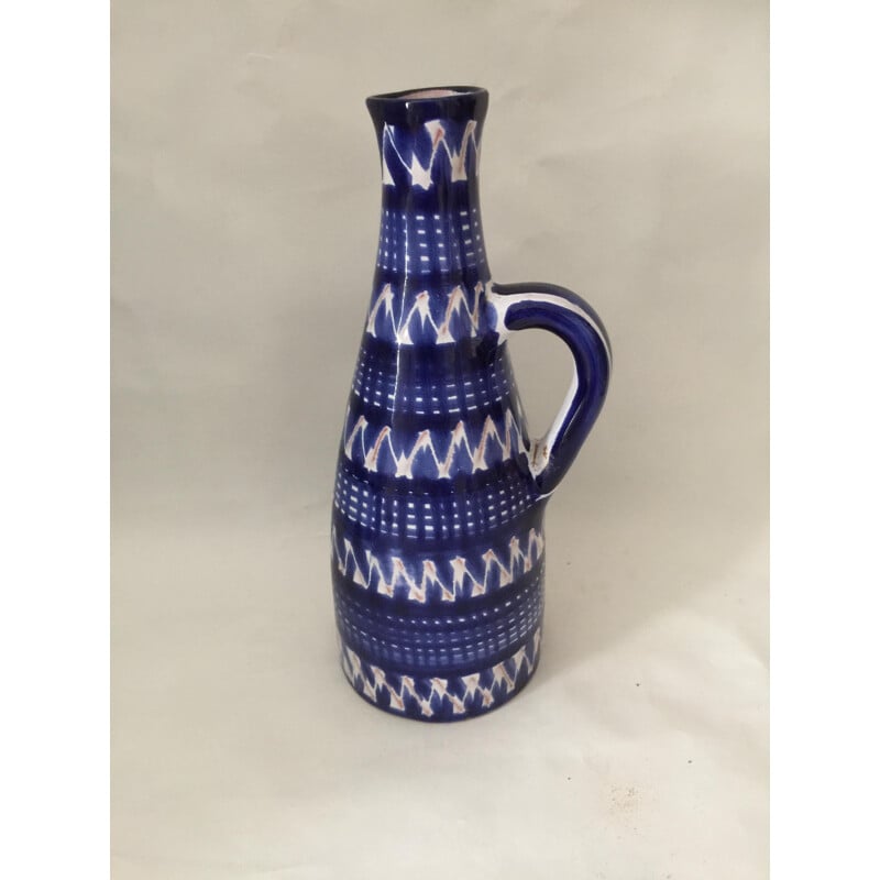 Vintage blue enamelled earthenware vase by Robert Picault