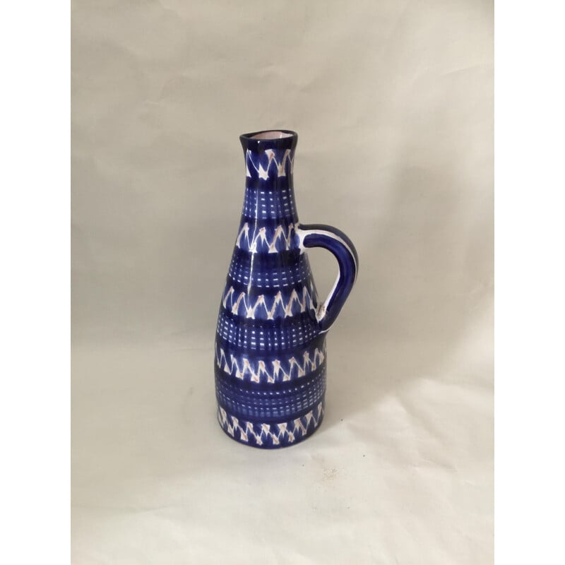 Vintage blue enamelled earthenware vase by Robert Picault
