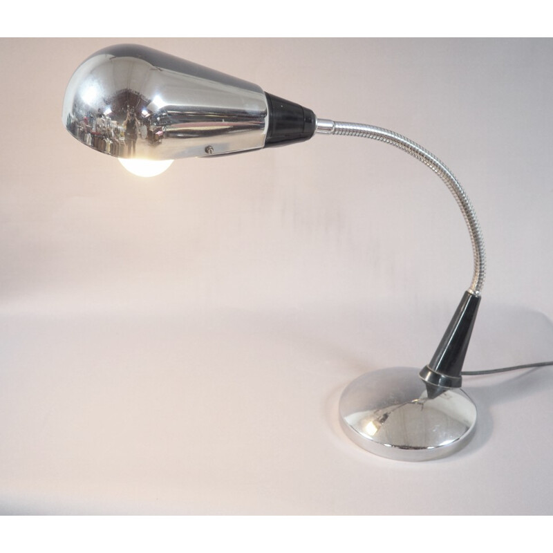Large flexible desk lamp in chromed metal - 1960s