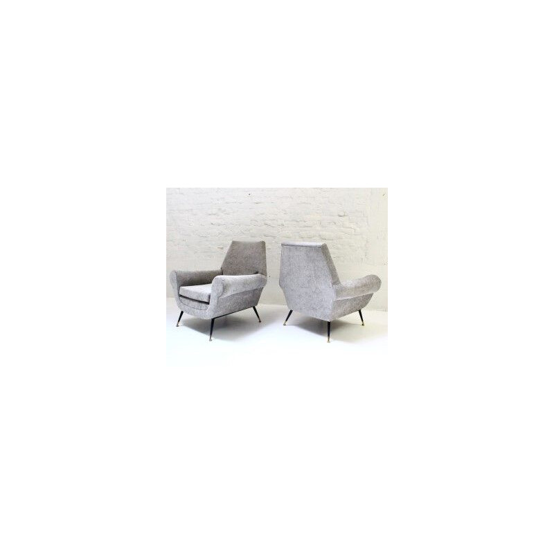 Pair of vintage light grey velvet armchairs by Gigi Radice