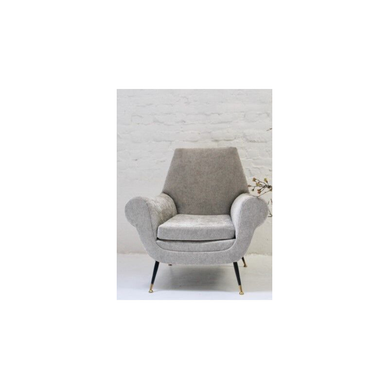 Pair of vintage light grey velvet armchairs by Gigi Radice