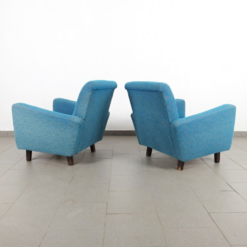 Pair of vintage blue armchairs, Czechoslovakia, 1960