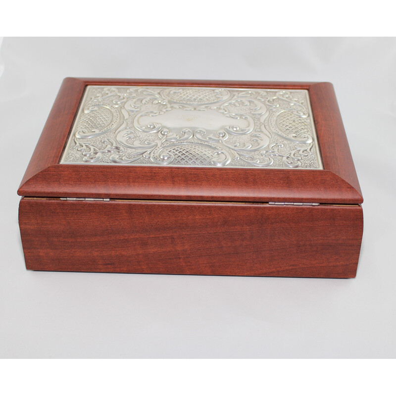 Large wooden tea box with sterling silver cover by Hazorfim