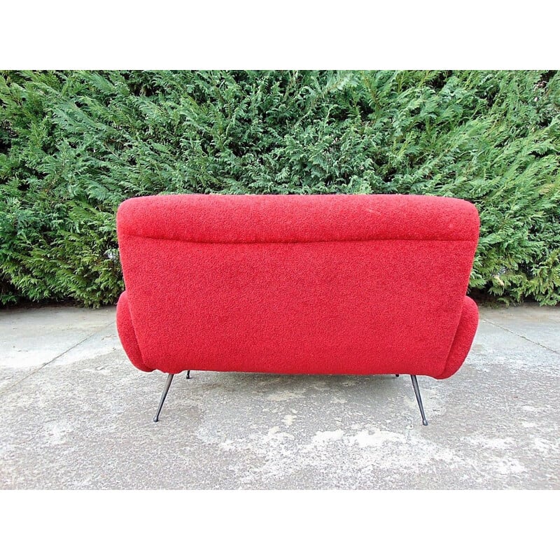 Vintage red fabric sofa, 1950s