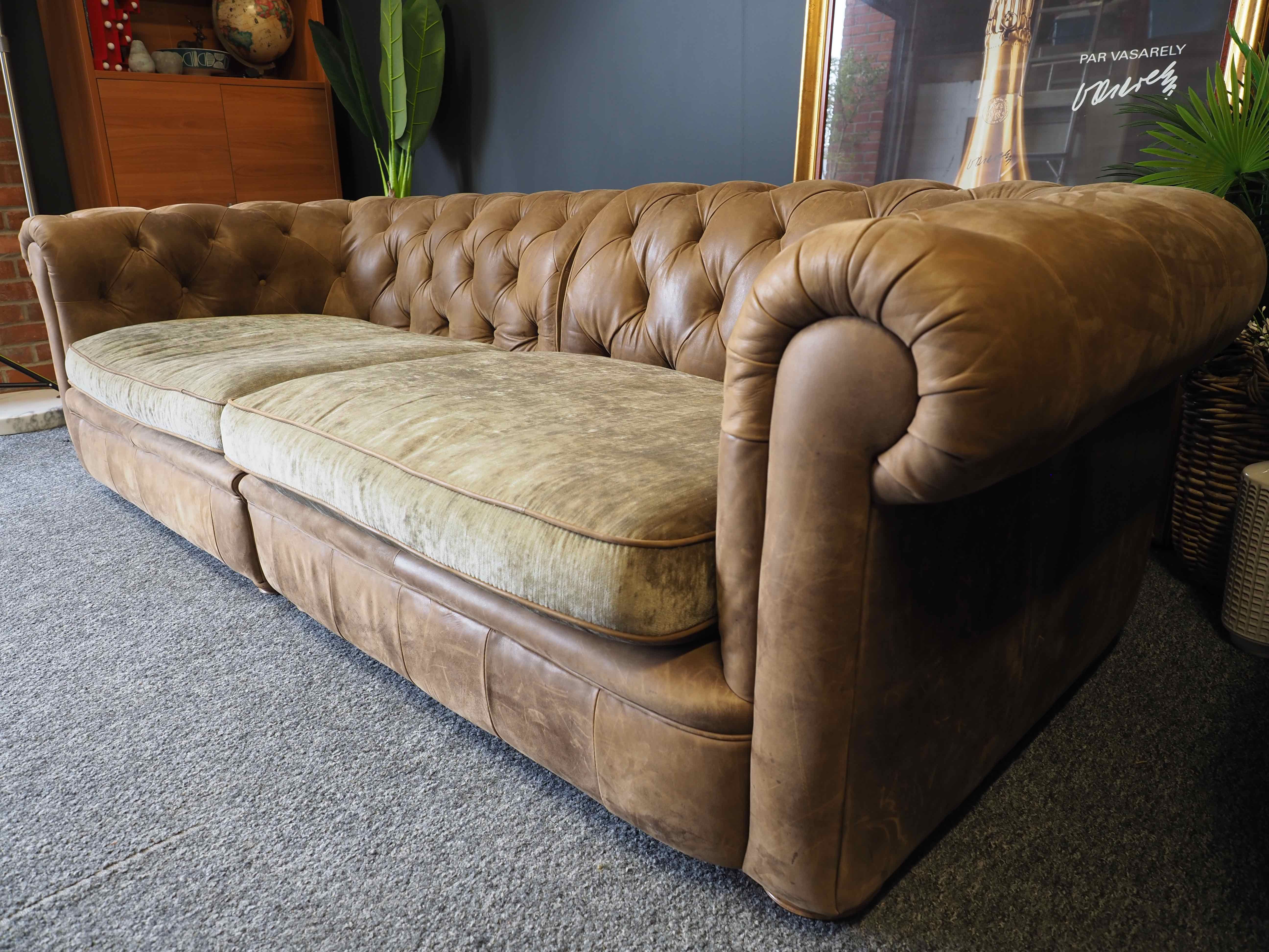 Chesterfield Style Vintage Four Seater Sofa Settee Brown Leather