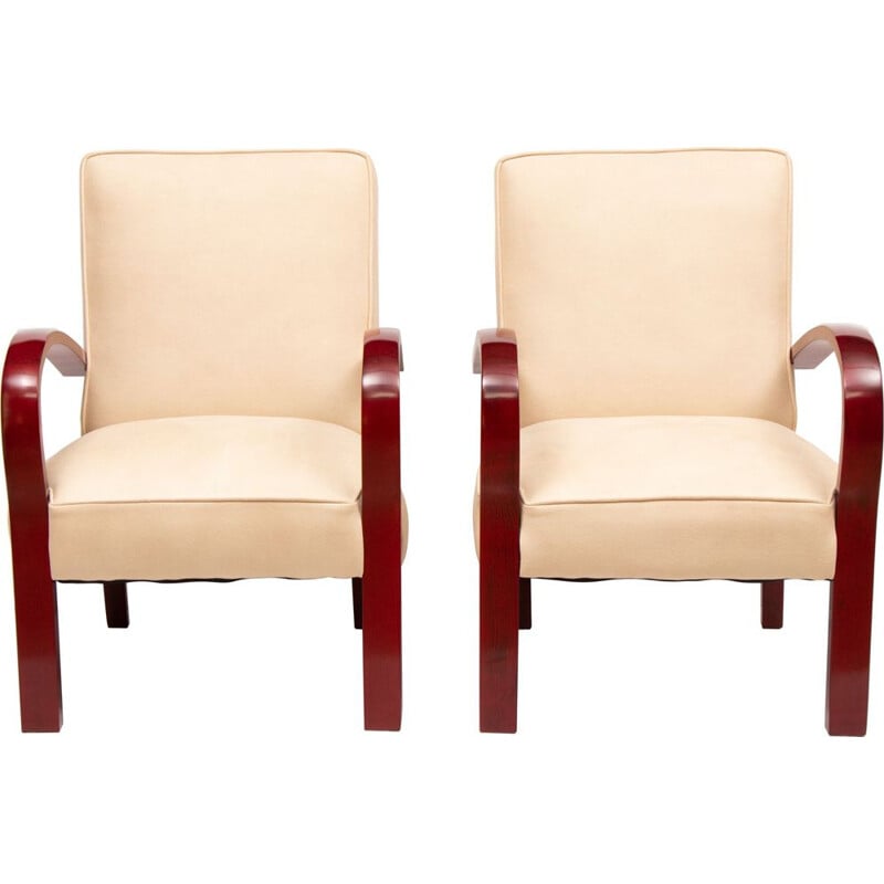 Pair of vintage French art deco armchairs in faus suede