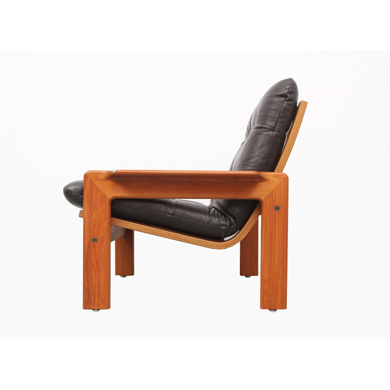 ECM Möbler armchair in dark brown leather and teak - 1970