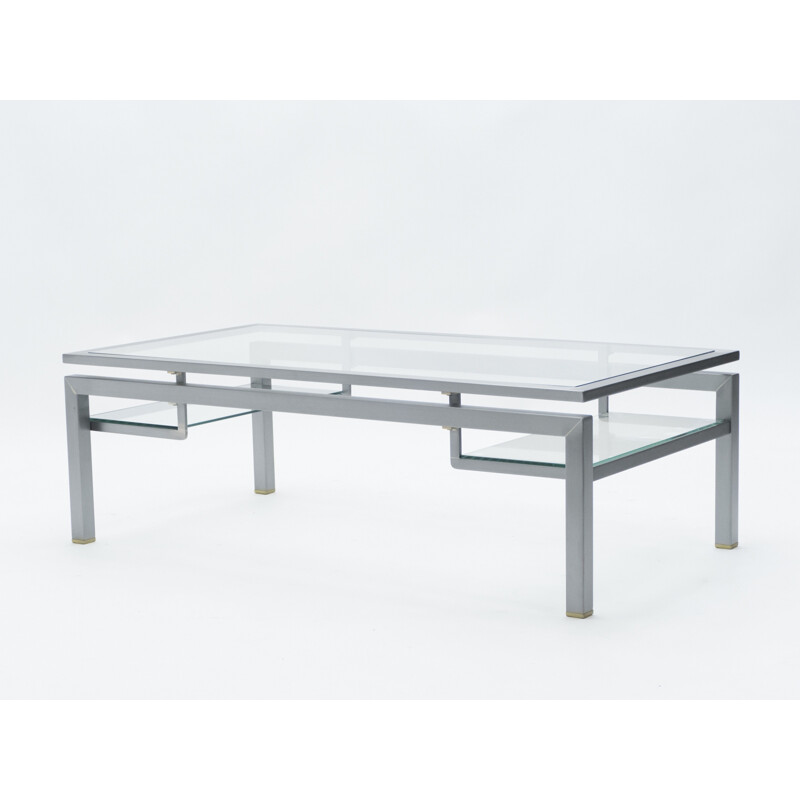 Brushed steel and brass coffee table Guy Lefevre for Maison Jansen in the 70's