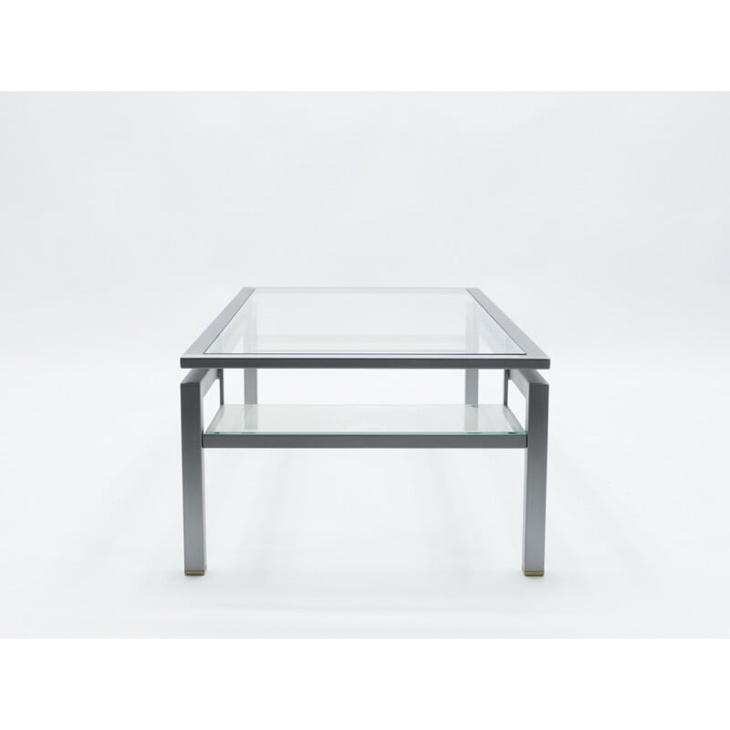 Brushed steel and brass coffee table Guy Lefevre for Maison Jansen in the 70's