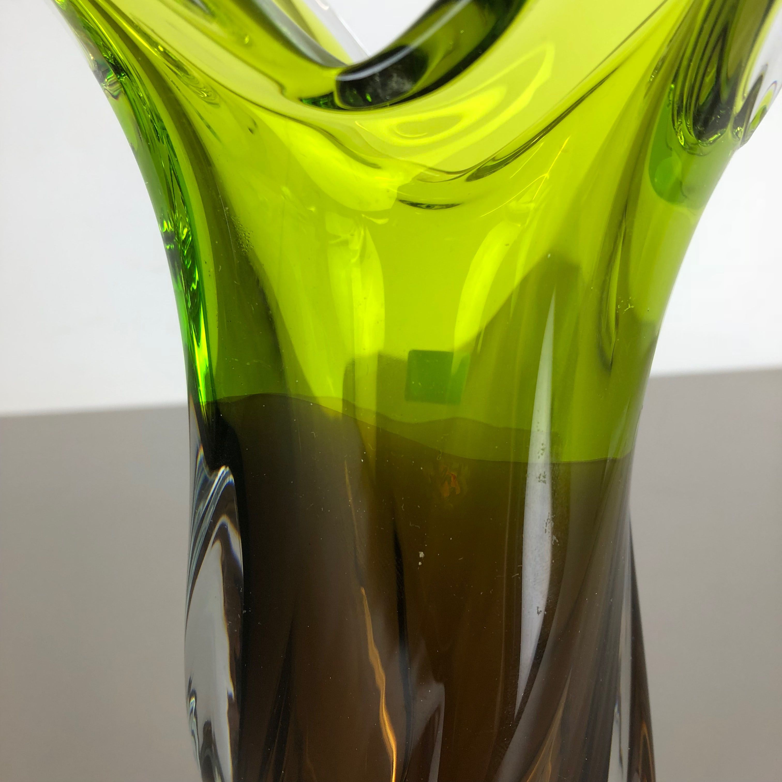 Large Vintage Green Brown Hand Blown Crystal Glass Vase By Joska Germany 1970s Design Market