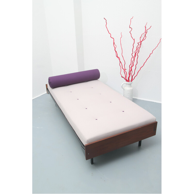 Mid century daybed in wood and purple fabric - 1960s