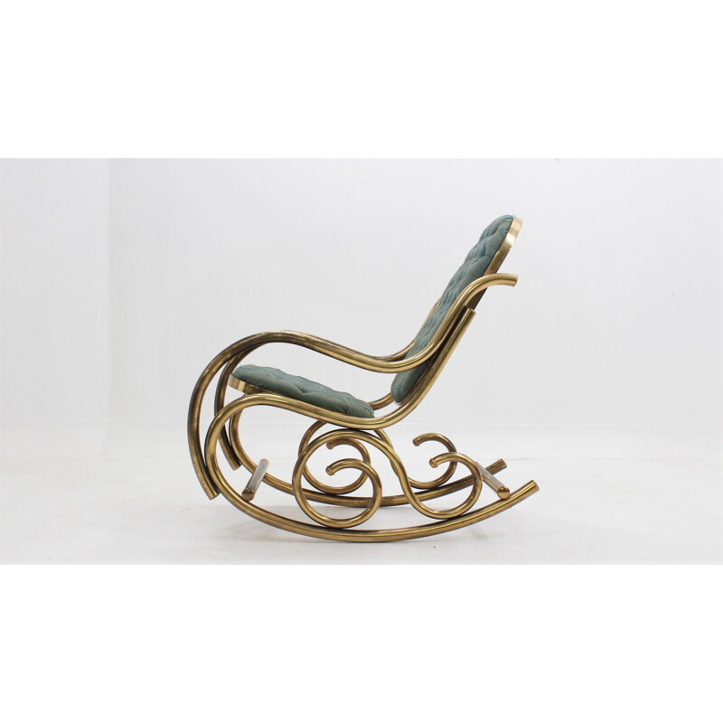 Vintage satin upholstered brass Rocking Chair by Thonet, 1940