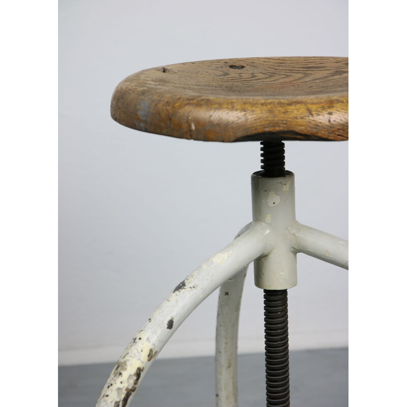 Set of 3 Vintage industrial adjustable swivel stools