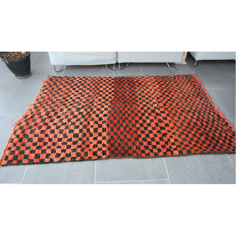 Berber rug in red and black wool - 1970s