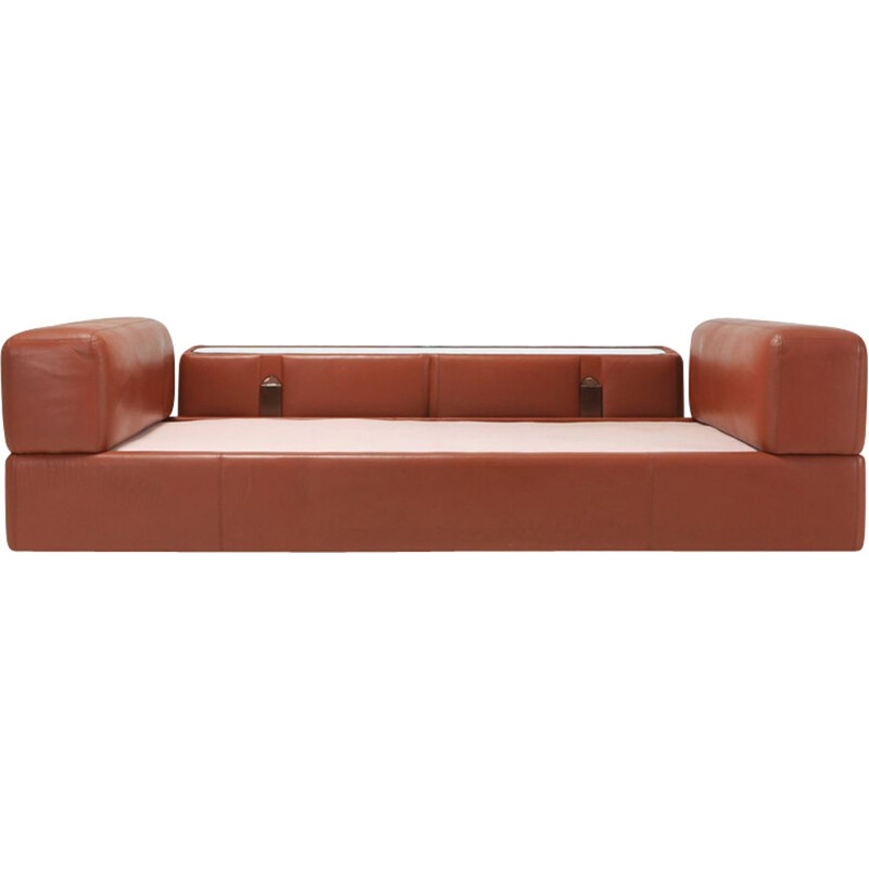 711 sofa in cognac leather vintage by Tito Agnoli