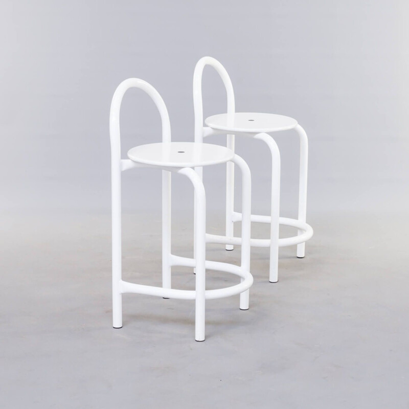 Pair of vintage white metal stools 1980s