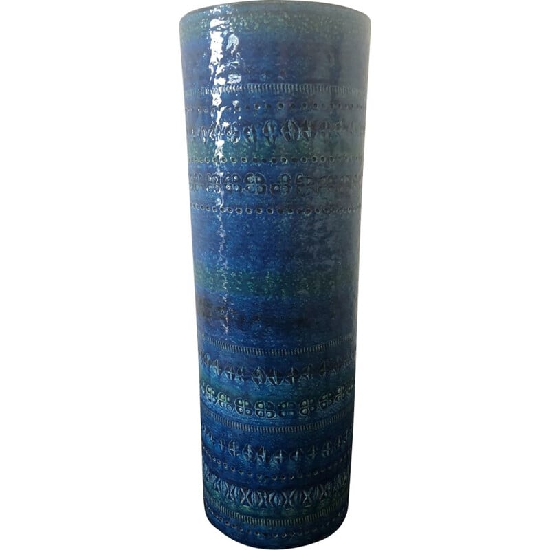 Vintage Rimini Blu ceramic vase by Aldo Londi for Bitossi 1960