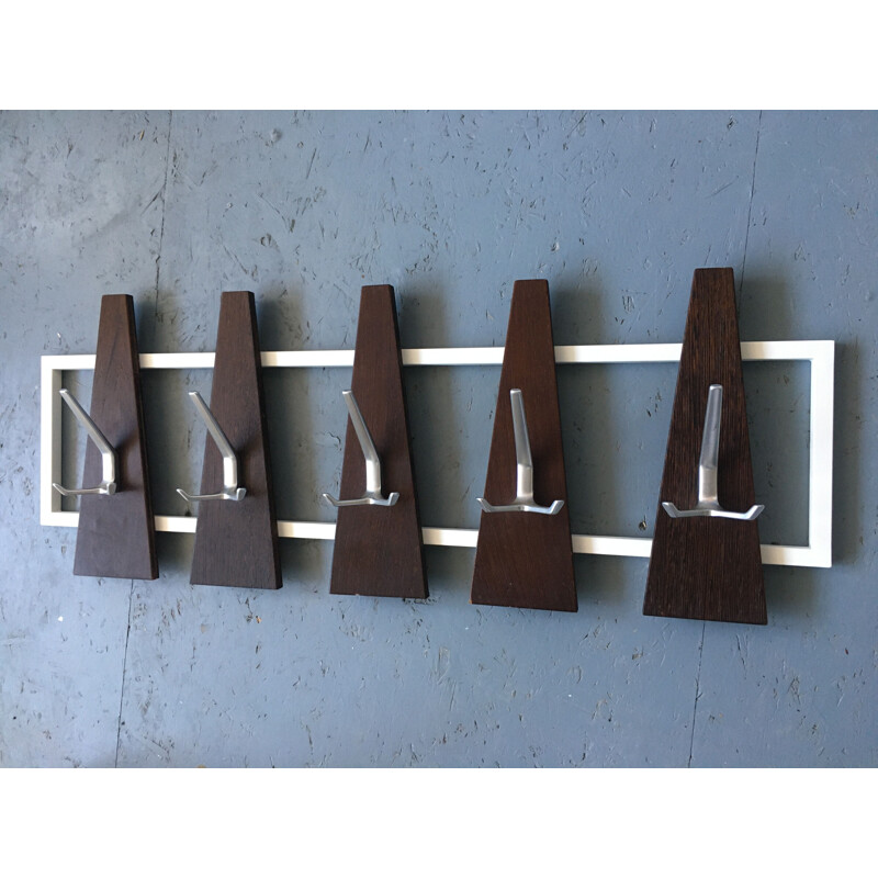 Mid-Century Wall Coat Rack, Wenge and Alloy elements 1950s