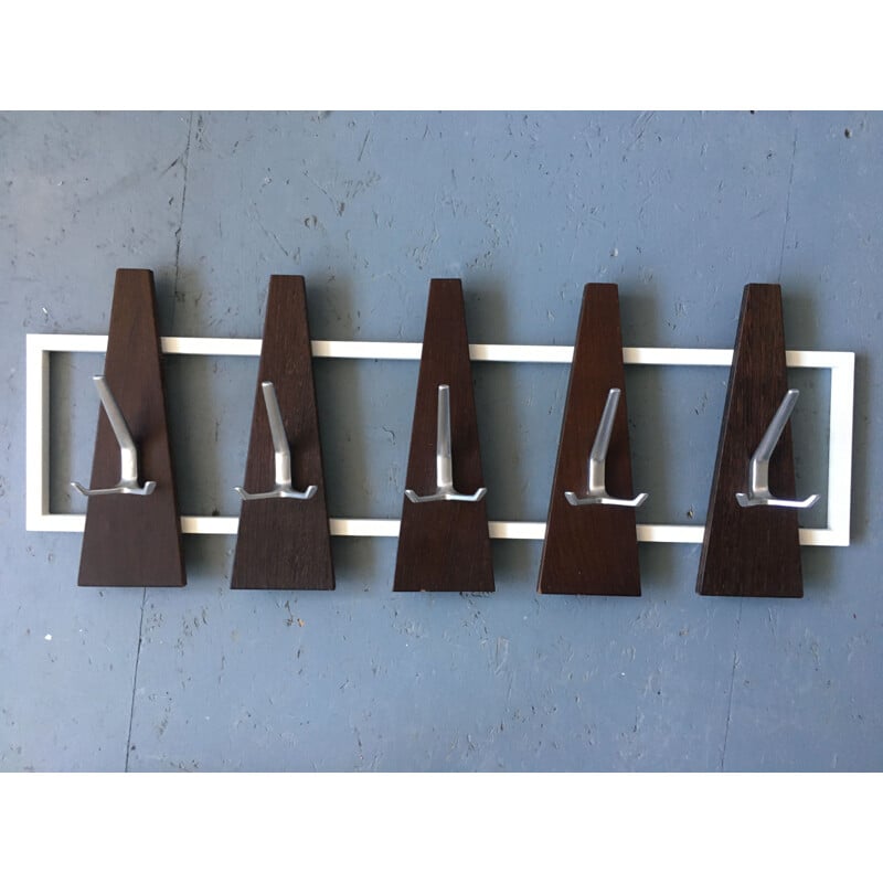 Mid-Century Wall Coat Rack, Wenge and Alloy elements 1950s