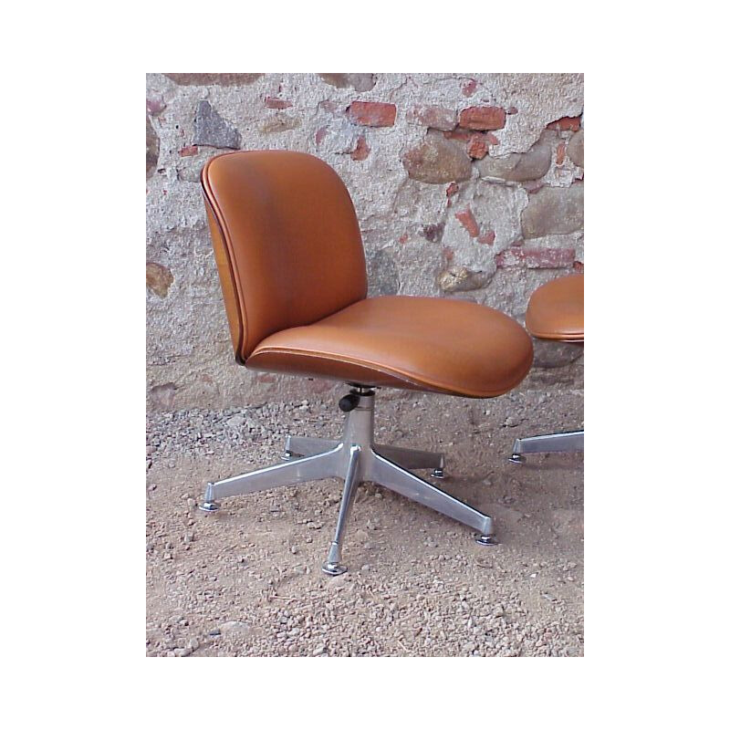 Vintage wood and leather armchair by Ico Parisi Mim Italy 1970