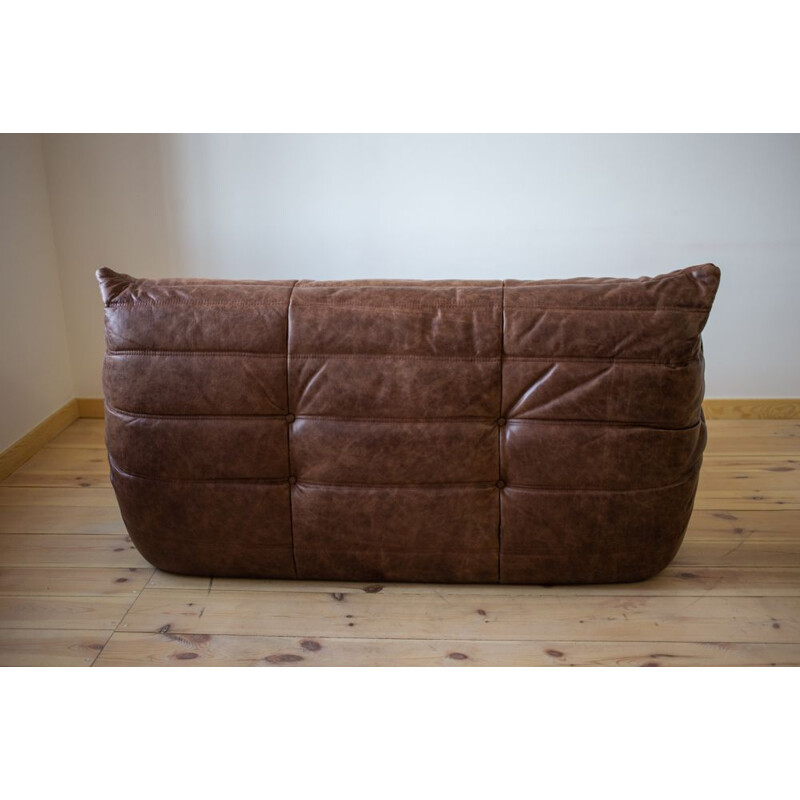 Vintage Togo 2-seat sofa in leather, Michel Ducaroy for Ligne Roset France 1973