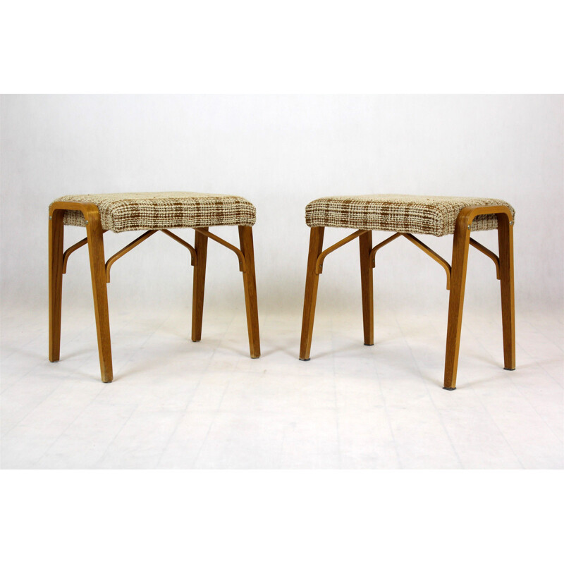 Pair of Mid-Century Bent Plywood Stools from Drevopodnik Holesov, 1960s