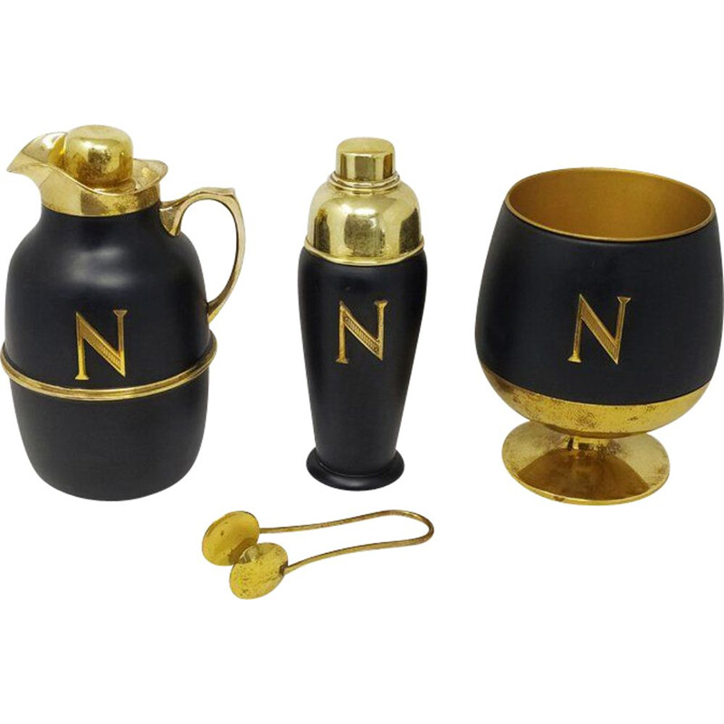 1960 Aldo Tura Modern Italian Brass Cocktail Set Ice Bucket for Napoleon Cognac 