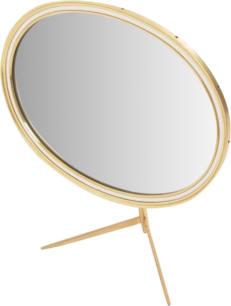 Mid Century Oval Vanity Brass Table, Round Brass Table Mirror