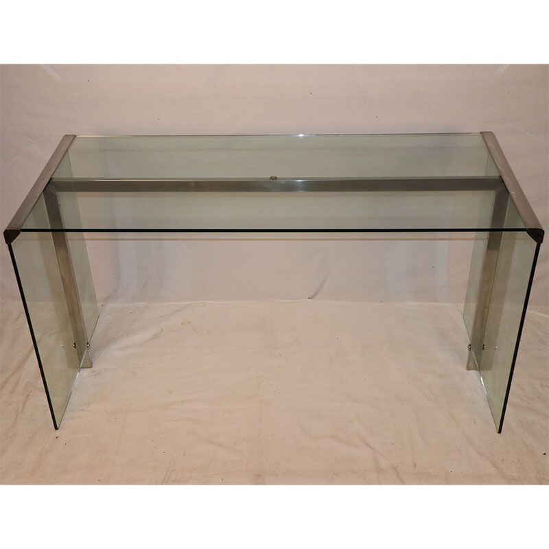 Vintage Gallotti and Radice desk in glass and chrome 1970