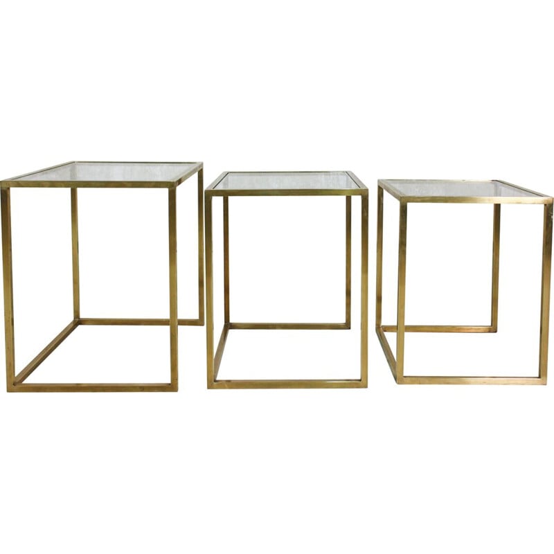 Vintage brass and glass nesting tables by Guy Lefèvre for Maison Jansen 1970