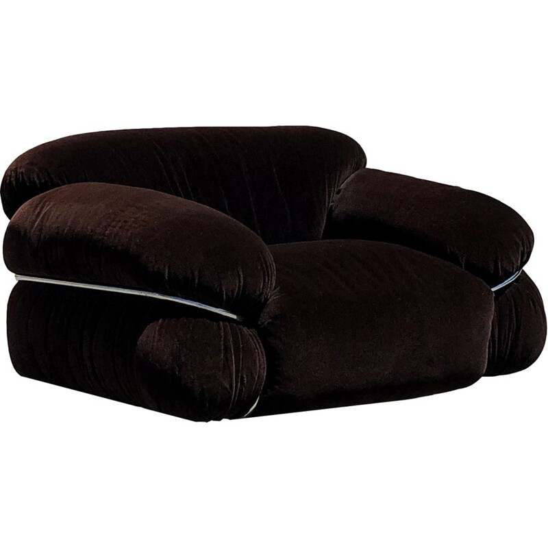 Vintage Space Age Alpaca Velvet Lounge Chair by Gianfranco Frattini for Cassina, 1972