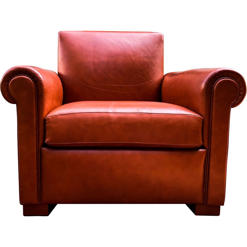 Vintage Beech & Leather Lounge Chair, Italian 1970s