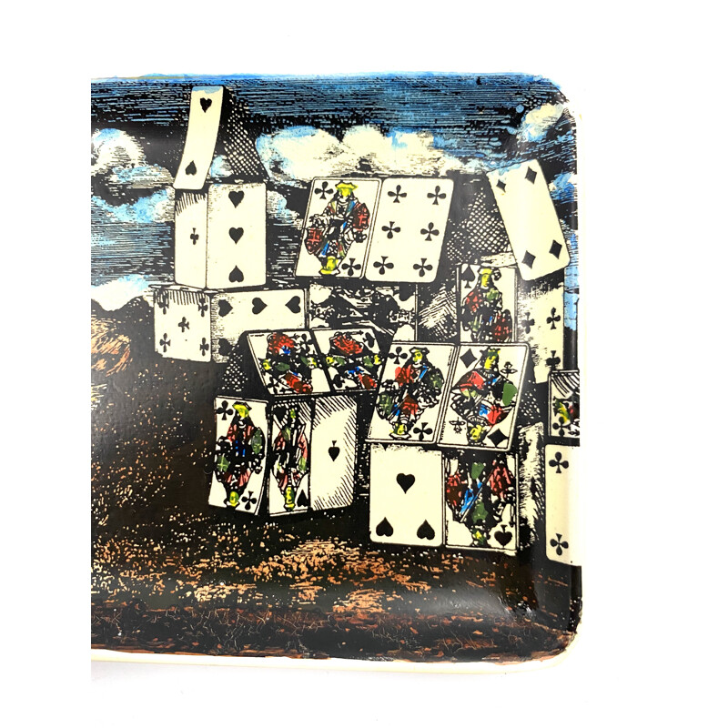 Pair of Vintage trays "City of cards", Atelier Fornasetti 1960 