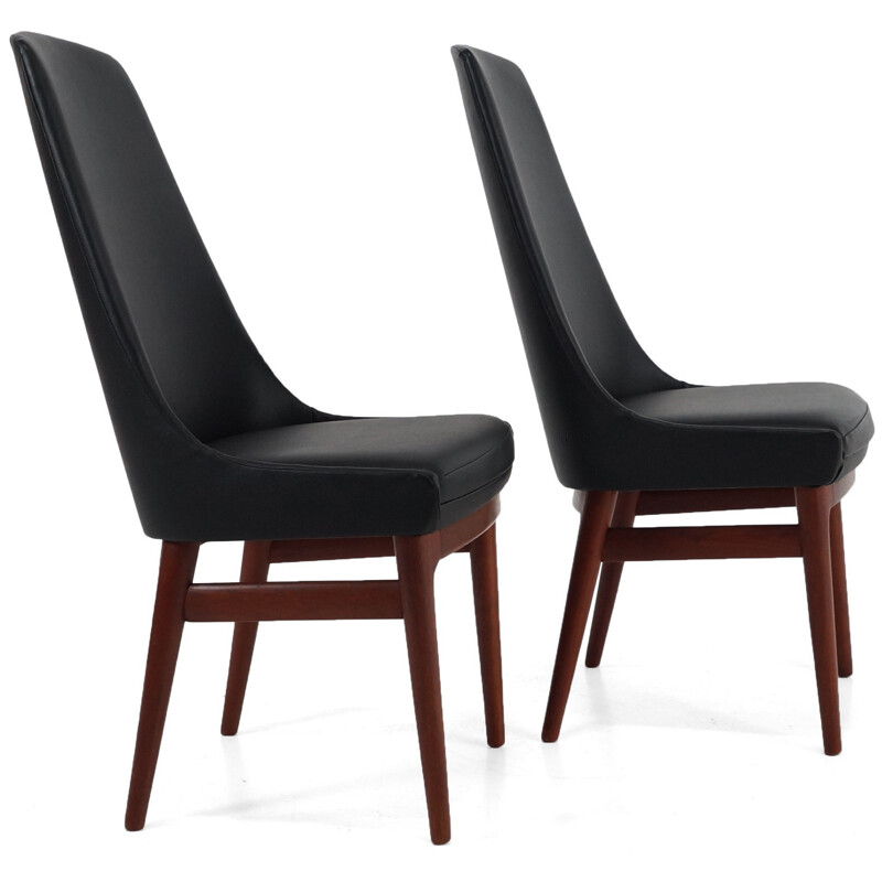 Pair of Danish highback chairs in black leatherette - 1960s