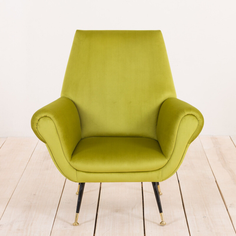 Vintage green velvet armchair Gigi Radice 1950s