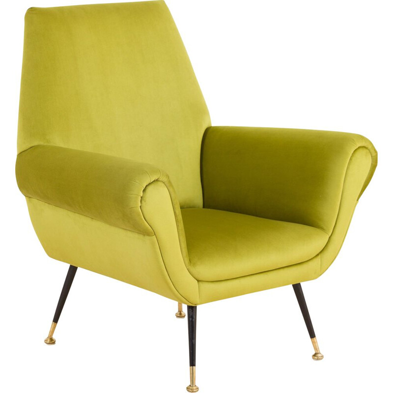 Vintage green velvet armchair Gigi Radice 1950s