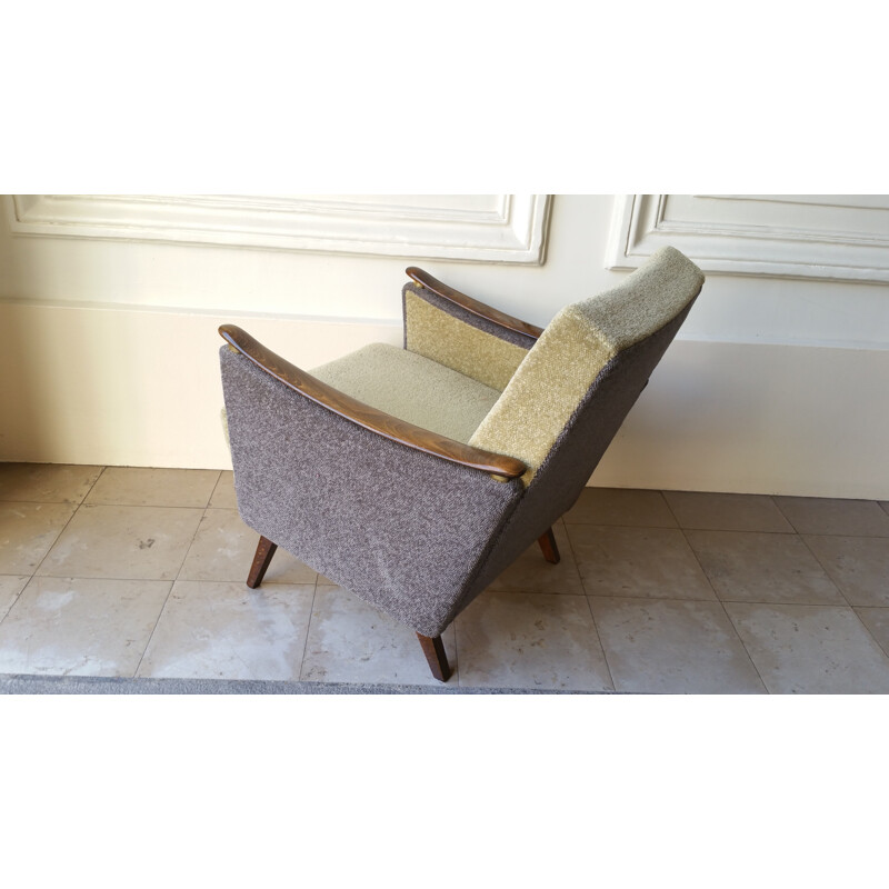 Mid century armchair in wood and fabric -  1950s