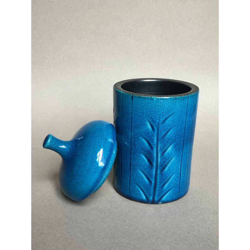 Vintage blue ceramic box Pol Chambost 1960