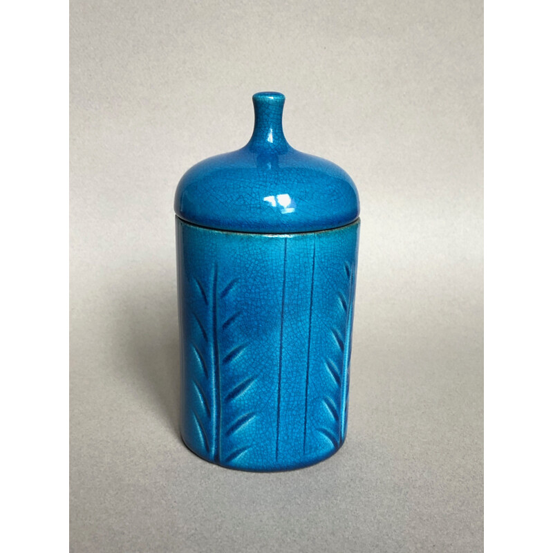 Vintage blue ceramic box Pol Chambost 1960