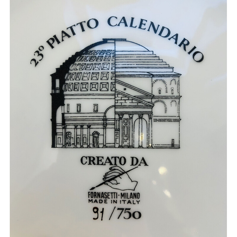 Vintage Porcelain Calendar Plate Fornasetti, 1990