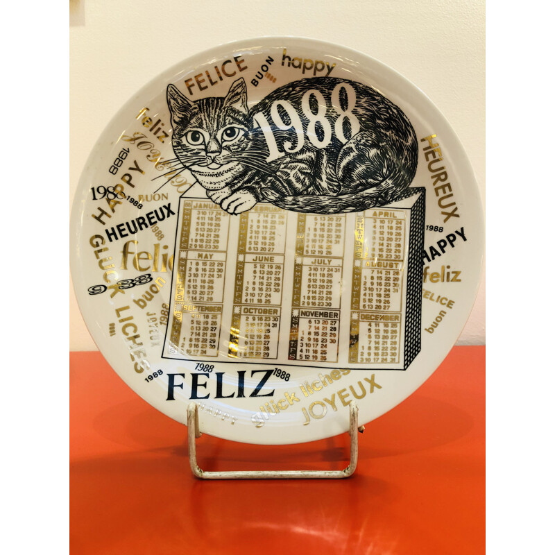 Vintage Calendar Plate in Fornasetti Porcelain 1988