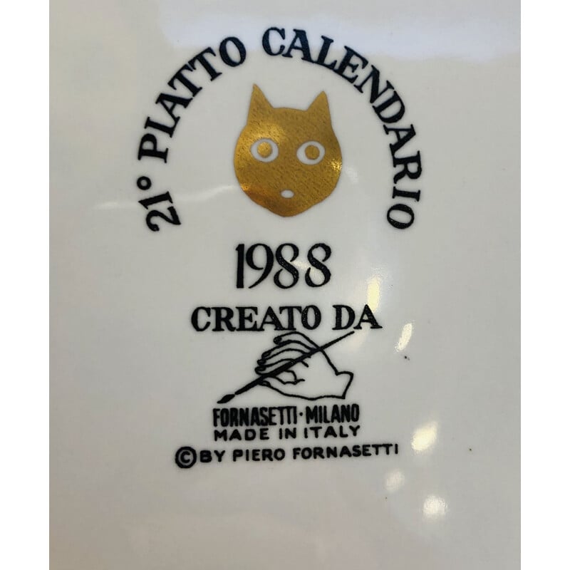 Vintage Calendar Plate in Fornasetti Porcelain 1988