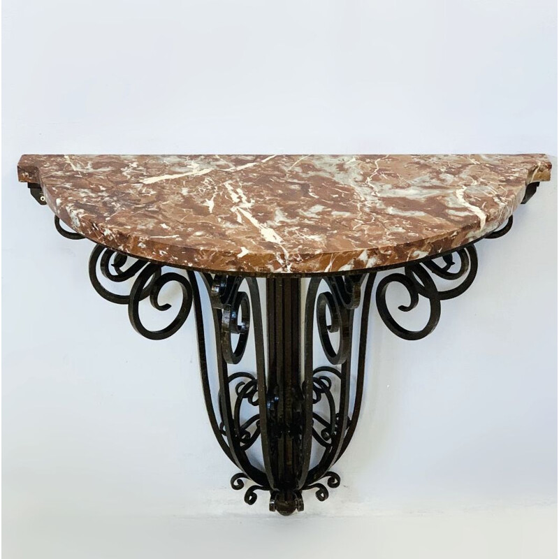 Vintage console table Art Deco, Wrought Iron And Marble  1930